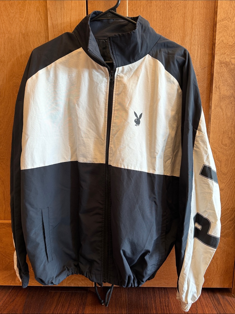 PacSun Black and White Colorblock Windbreaker Jacket with Playboy Bunny Logo